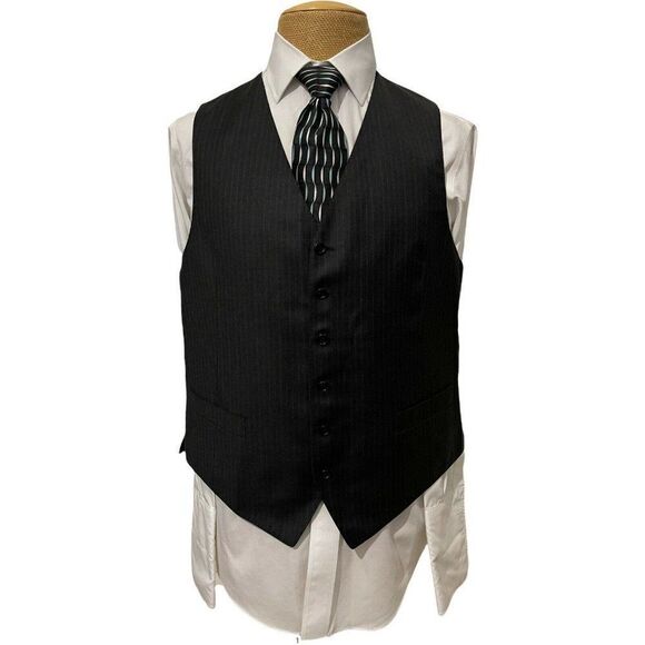 CANALI Men's Two Piece Sports‎ Coat Vest Charcoal Gray Orange Striped Size 44 L - Picture 9 of 11